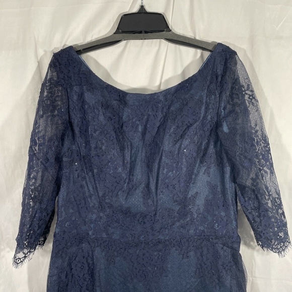 NEW La Femme [ 14 ] 3/4 Sleeve Embellished‎ Lace A-Line Gown in Navy - Picture 8 of 12
